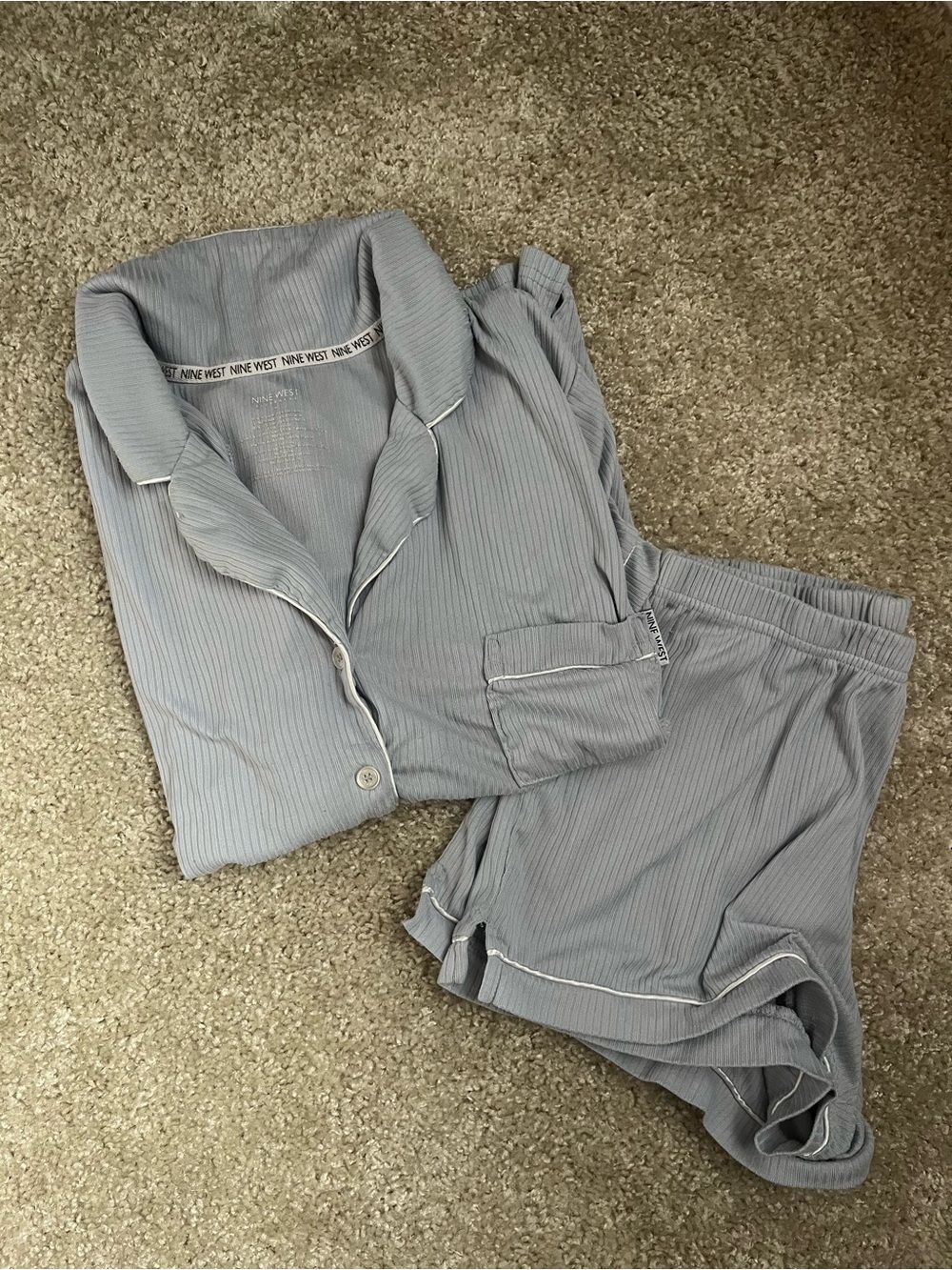 Nine West Light Gray Ribbed Short Pajama Set